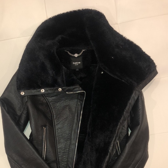Bebe black faux leather faux fur lined jacket - Picture 5 of 8